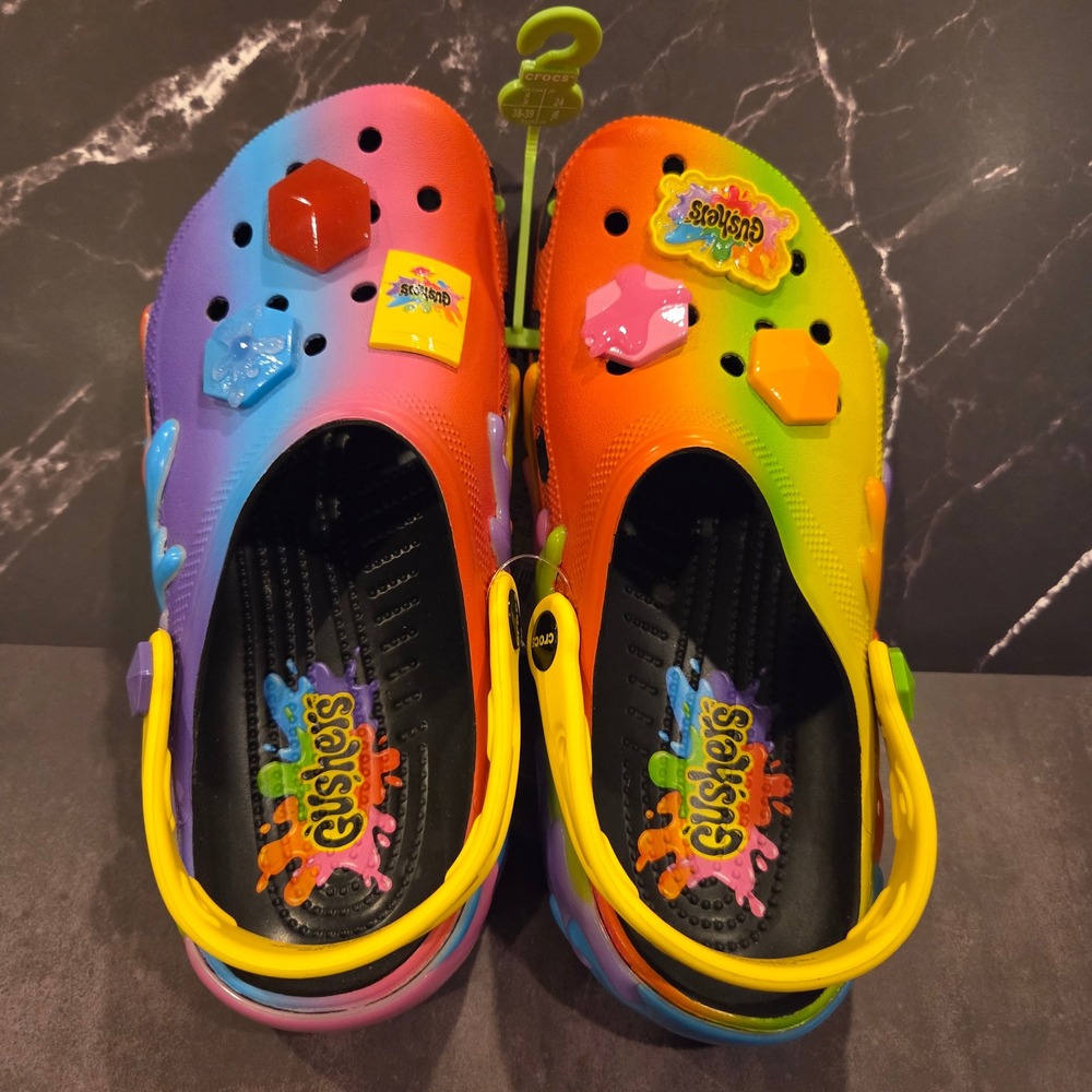 Crocs Gushers Classic Clog Kid J6 Rainbow Multi Color Fruit Snacks Kidcore Retro - Picture 2 of 6